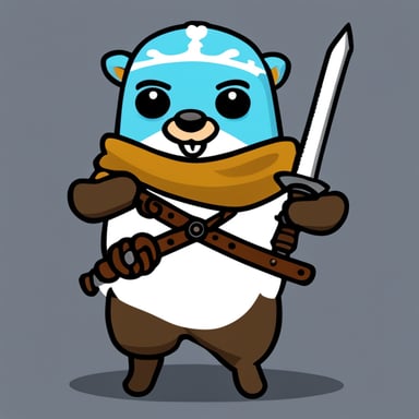 Go Blue Gopher as Geralt, wielding two swords from The Witcher 3 game.