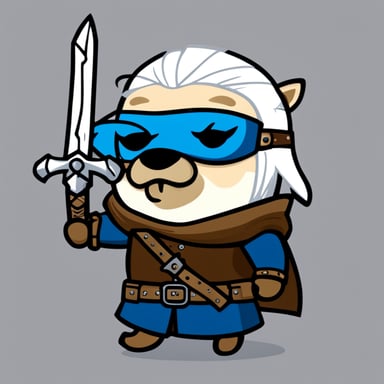 Go Blue Gopher as Geralt, wielding two swords from The Witcher 3 game.