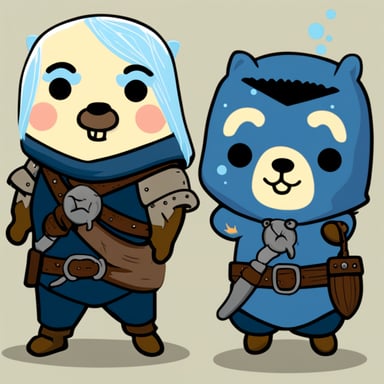 Go Blue Gopher as Geralt wields two swords from The Witcher 3 game.