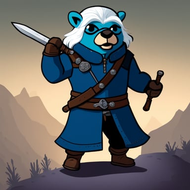 Go Blue Gopher as Geralt, wielding two swords from The Witcher 3 game. Gopher without glasses.