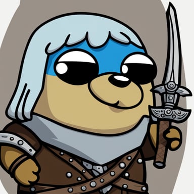 Go Blue Gopher as Geralt, wielding two swords from The Witcher 3 game. Gopher without glasses.