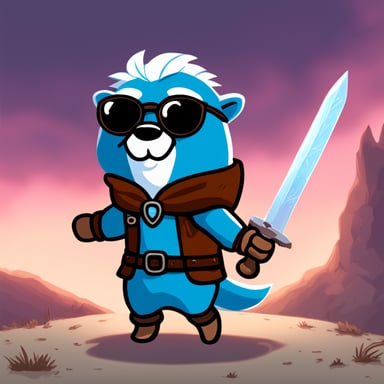 Go Blue Gopher as Geralt, wielding one sword from The Witcher 3 game. Gopher doesn't have glasses but carries a potion.