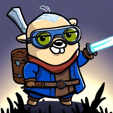 Go Blue Gopher as Geralt, wielding one sword from The Witcher 3 game. Gopher doesn't have glasses but carries a potion.