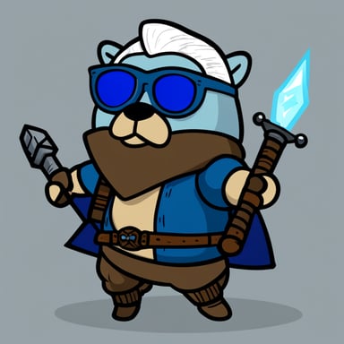 Go Blue Gopher as Geralt, wielding one sword from The Witcher 3 game. Gopher doesn't have glasses but carries a potion.