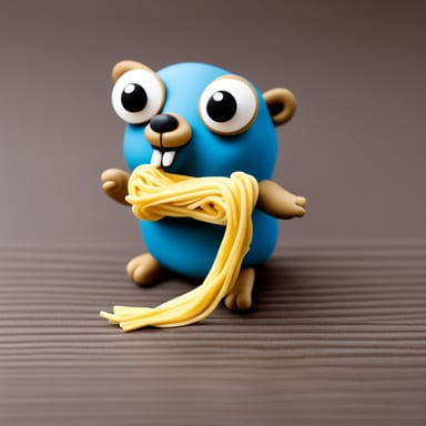 A go blue gopher eating noodles in modeling clay.