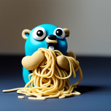 A go blue gopher eating noodles in modeling clay.