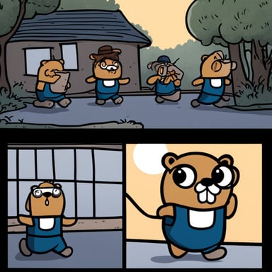 Comics with 4 pictures featuring Go Blue Gopher in Garfield style.