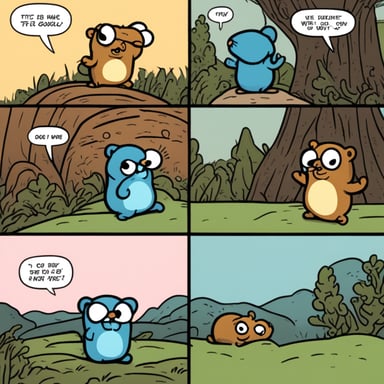 Comics with 4 pictures featuring Go Blue Gopher in Garfield style.