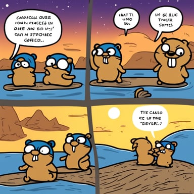 Comics with 4 pictures featuring Go Blue Gopher in Garfield style.