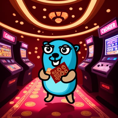 Go blue gopher at the casino, winning money everywhere.