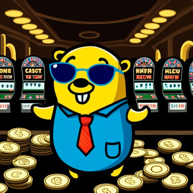 Go blue gopher at the casino, winning money everywhere.