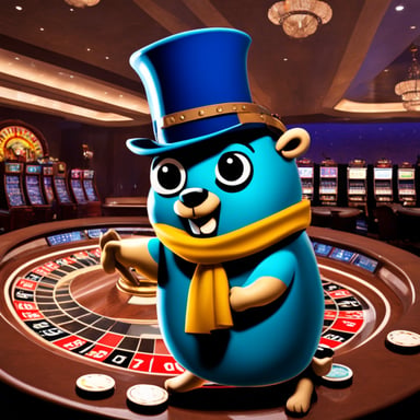 Go blue gopher at the casino, winning money everywhere.