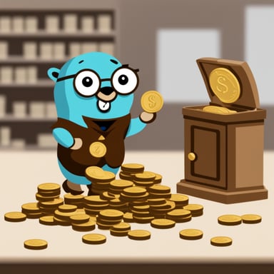 Go Blue Gopher stealing money in a bank