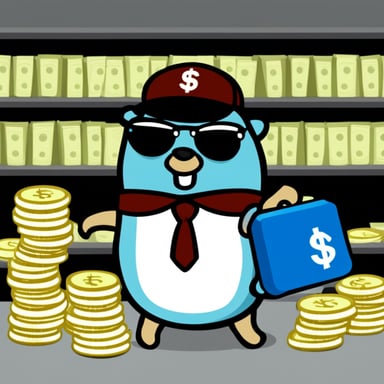 Go Blue Gopher stealing money in a bank