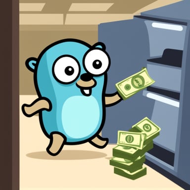Go Blue Gopher stealing money in a bank