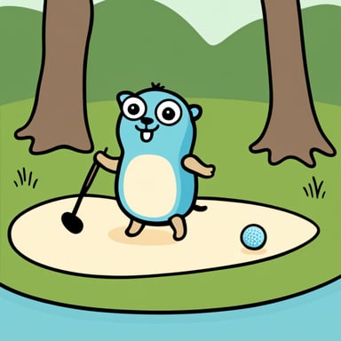 A cartoon of Go Blue Gopher playing golf.