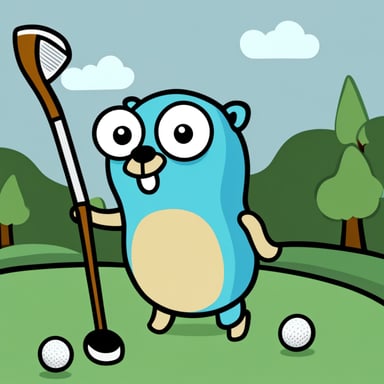 A cartoon of Go Blue Gopher playing golf.