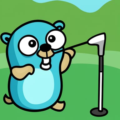 A cartoon of Go Blue Gopher playing golf.