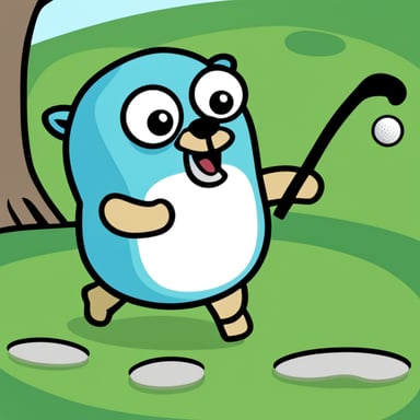 A cartoon of Go Blue Gopher playing golf.