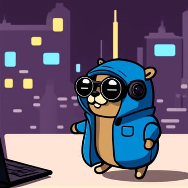 Go Blue Gopher as a cyberpunk gopher, cartoon style.