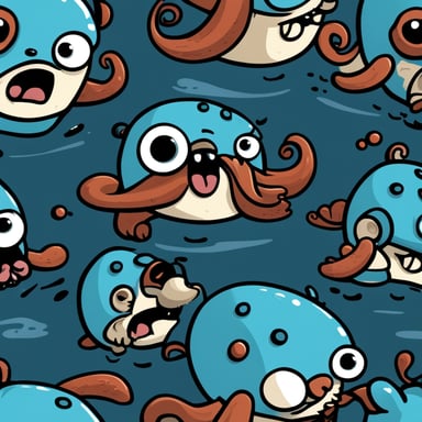 An angry Go Blue Gopher is attacking an octopus in a cartoon style.