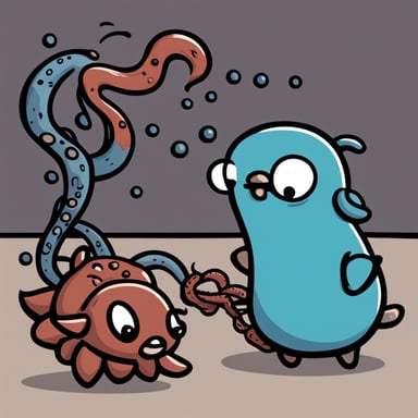 An angry Go Blue Gopher is attacking an octopus in a cartoon style.