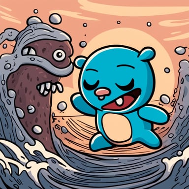 An angry Go Blue Gopher is attacking an octopus in a cartoon style.