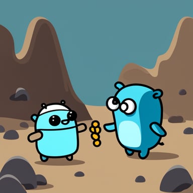A Go Blue Gopher fighting against an android robot.