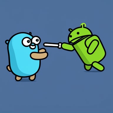 A Go Blue Gopher fighting against an android robot.