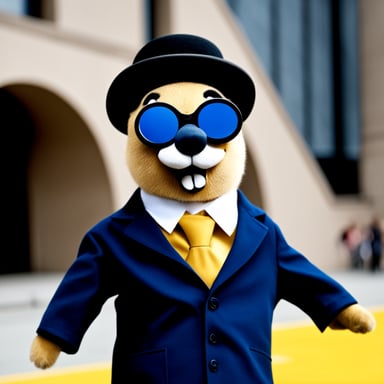 Go Blue Gopher dressed like Charlie Chaplin.