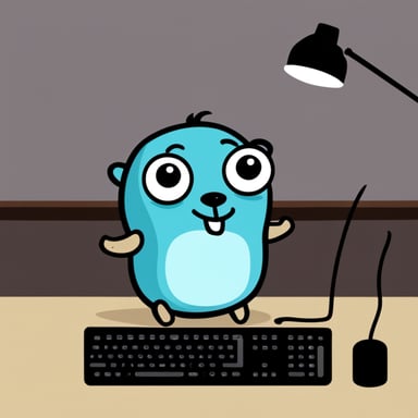 Go Blue Gopher crying on a computer.