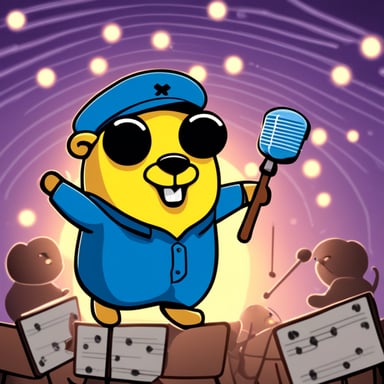 Happy Go Blue Gopher being an orchestra conductor.