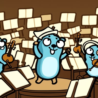 Happy Go Blue Gopher being an orchestra conductor.