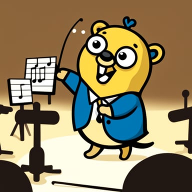 Happy Go Blue Gopher being an orchestra conductor.