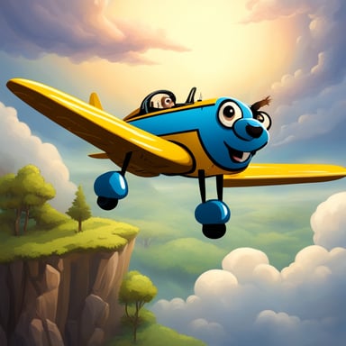 A go blue gopher being a pilot flies high in the sky, expertly navigating through clouds and over landscapes, showcasing remarkable skills and the spirit of adventure.