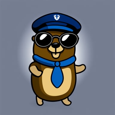 A go blue gopher being a pilot with pilot glasses.