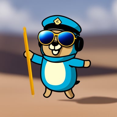 A go blue gopher being a pilot with pilot glasses.