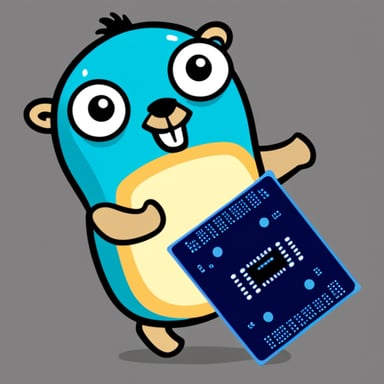 Go Blue Gopher holding a RAM memory chip.