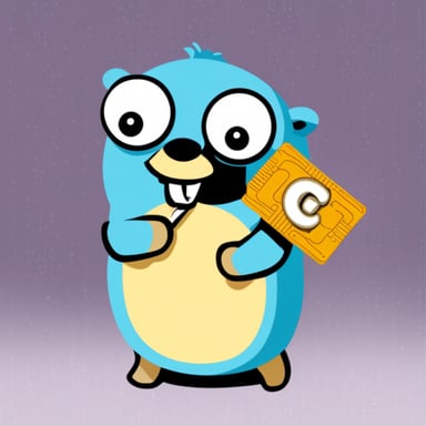 Go Blue Gopher holding a RAM memory chip.