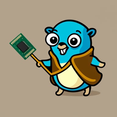 Go Blue Gopher holding a RAM memory chip.