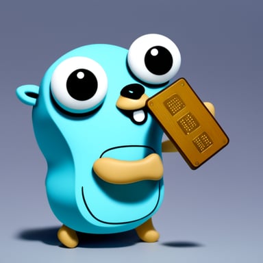 Go Blue Gopher is holding a RAM memory chip.