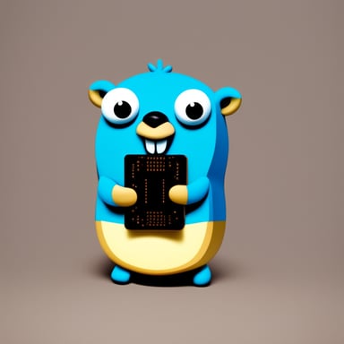 Go Blue Gopher is holding a RAM memory chip.