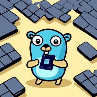 Cartoon Go Blue Gopher holding a RAM memory chip.