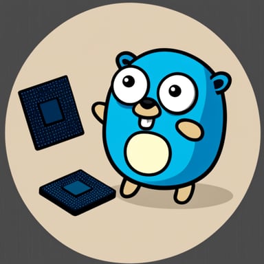 Cartoon Go Blue Gopher holding a RAM memory chip.