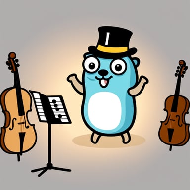 Happy Go Blue Gopher with a Hat is being an orchestra conductor.