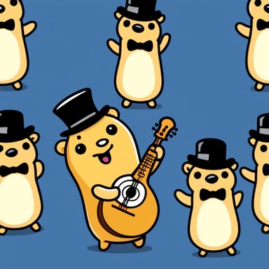 Happy Go Blue Gopher with a Hat is being an orchestra conductor.