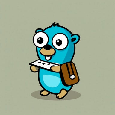 A go blue gopher with a pencil behind its ear, puzzling over a crossword puzzle.