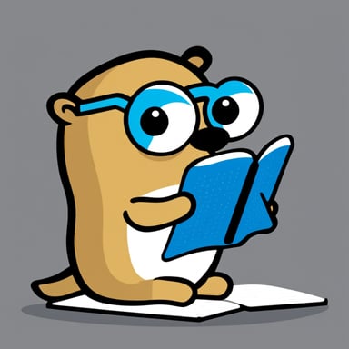 A go blue gopher with a pencil behind its ear, puzzling over a crossword puzzle.