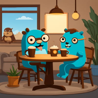 Go Blue Gopher drinks coffee and sits with dinosaurs.