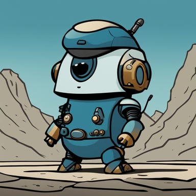 A small robot in the shape of Go Blue Gopher, with a Scottish beret, styled like a mecha, cartoon-style, simple, with no colors just the trace, robot face.